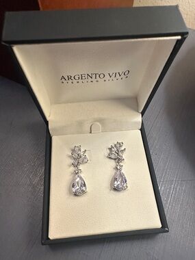 Argento Vivo Silver Dangle Earrings with Clear Teardrop Stones